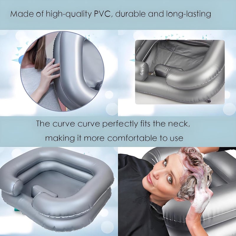 Defemim Inflatable Shampoo Basin,Inflatable Hair Washing Basin Set,Portable Hair Washing Station for Home for Bedridden Patients, Pregnant Women,and Elderly - Silver - Image 3